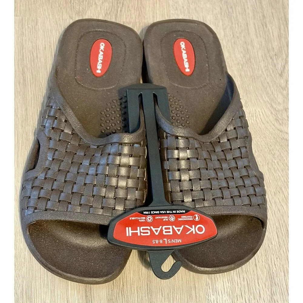 OKABASHI Men's Torino Brown Sandals Slides - Sz Large (8 - 8.5) - New With Tags
